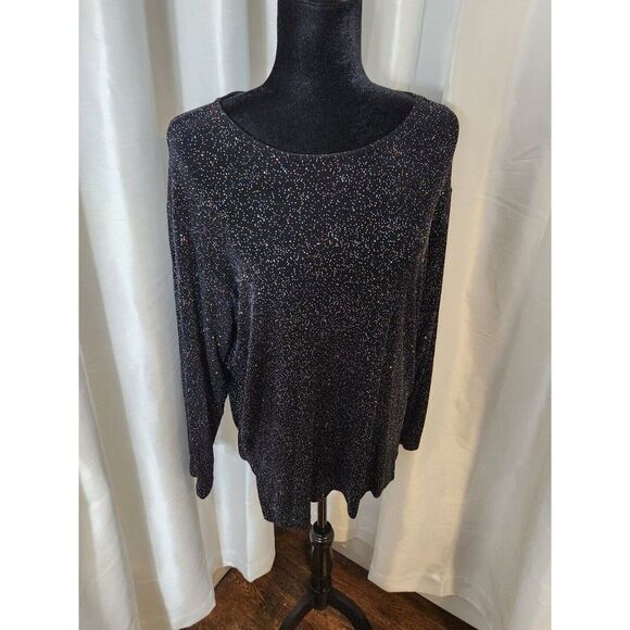 Vintage Impressions of California Black Rainbow Glitter Top Size M Holiday Glam - Picture 5 of 15